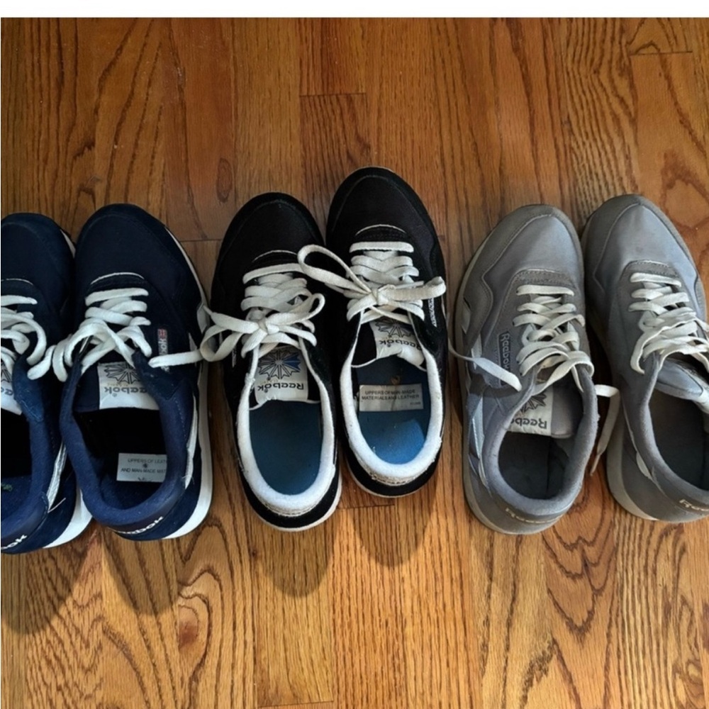 3 Reebok classic vintage sneakers 3 pair size 7 great every day grey black blue